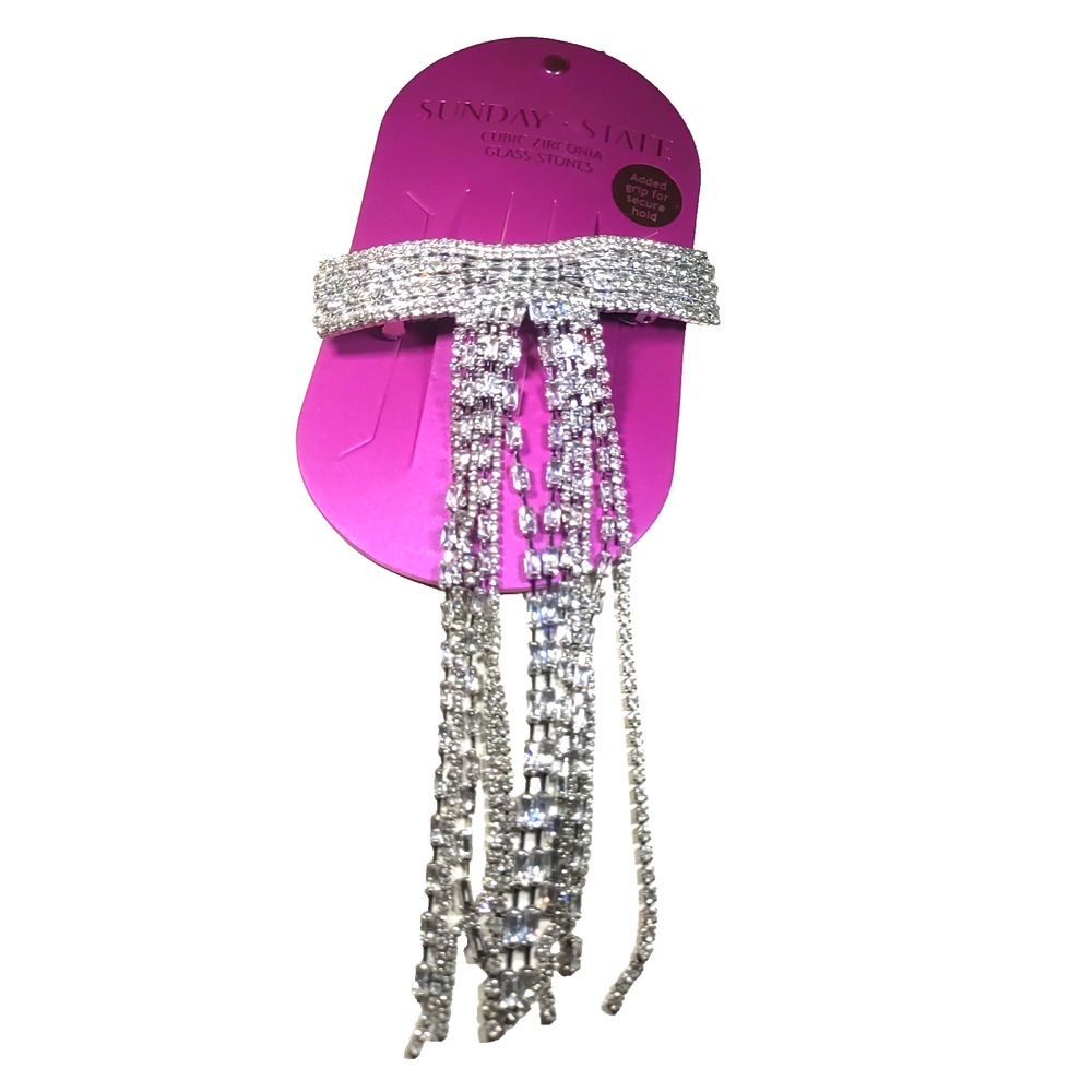 Sunday State Barrette Clip Cubic Zirconia Glass Stones Prom Party Church Cosplay